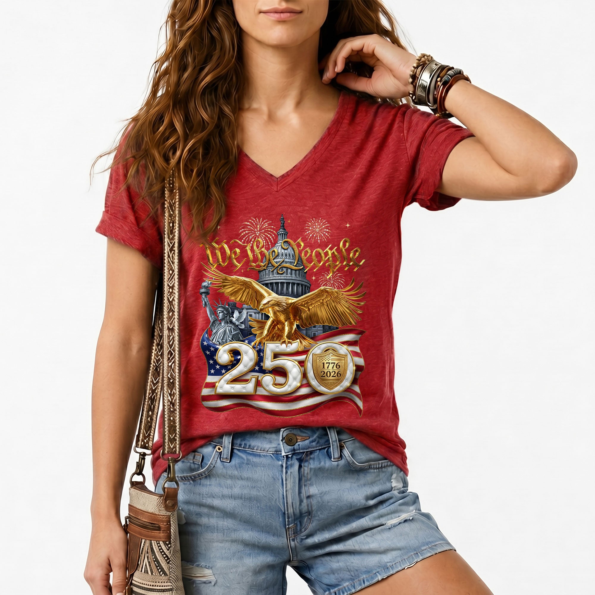 We The People 250 Year Anniversary T Shirt Patriotic American V Neck Graphic Tee Unisex