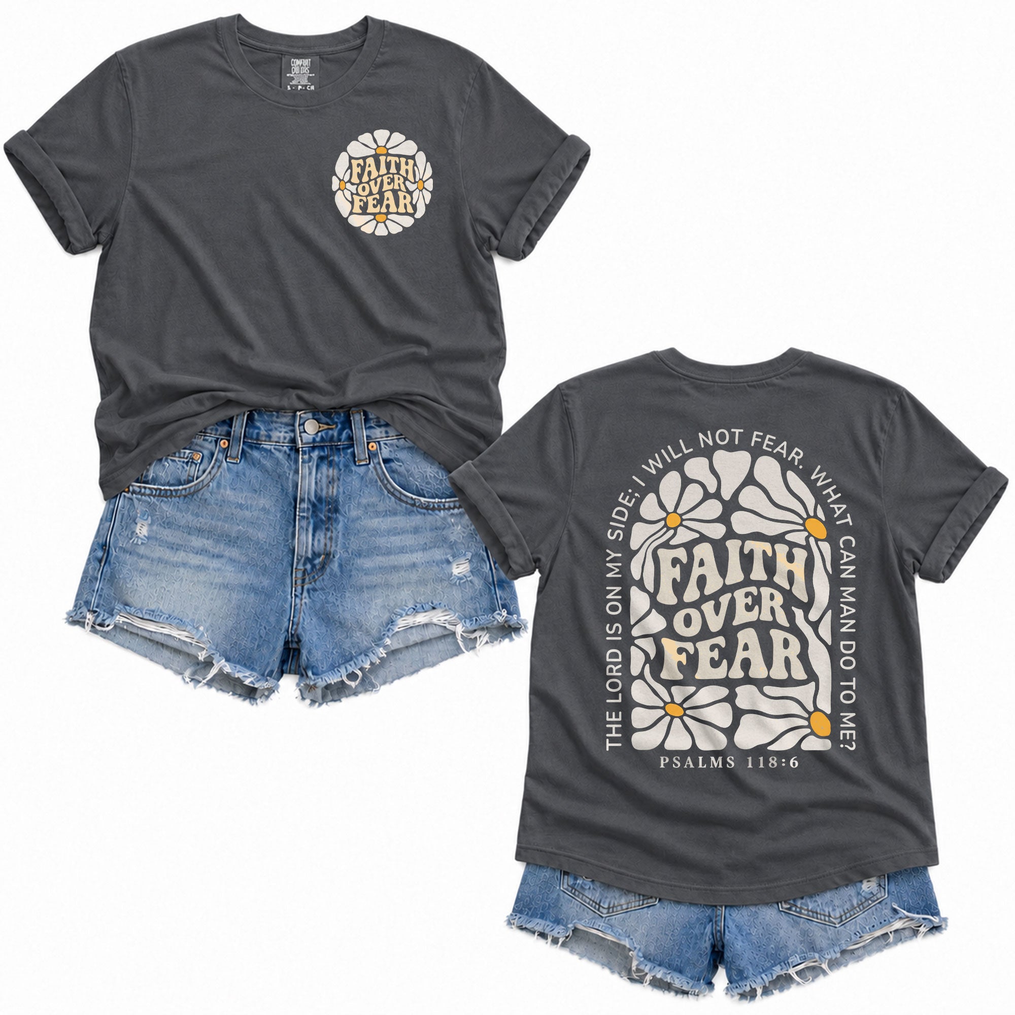 Faith Over Fear Christian Women Shirt Floral Bible Verse Graphic Religious Faith Tee