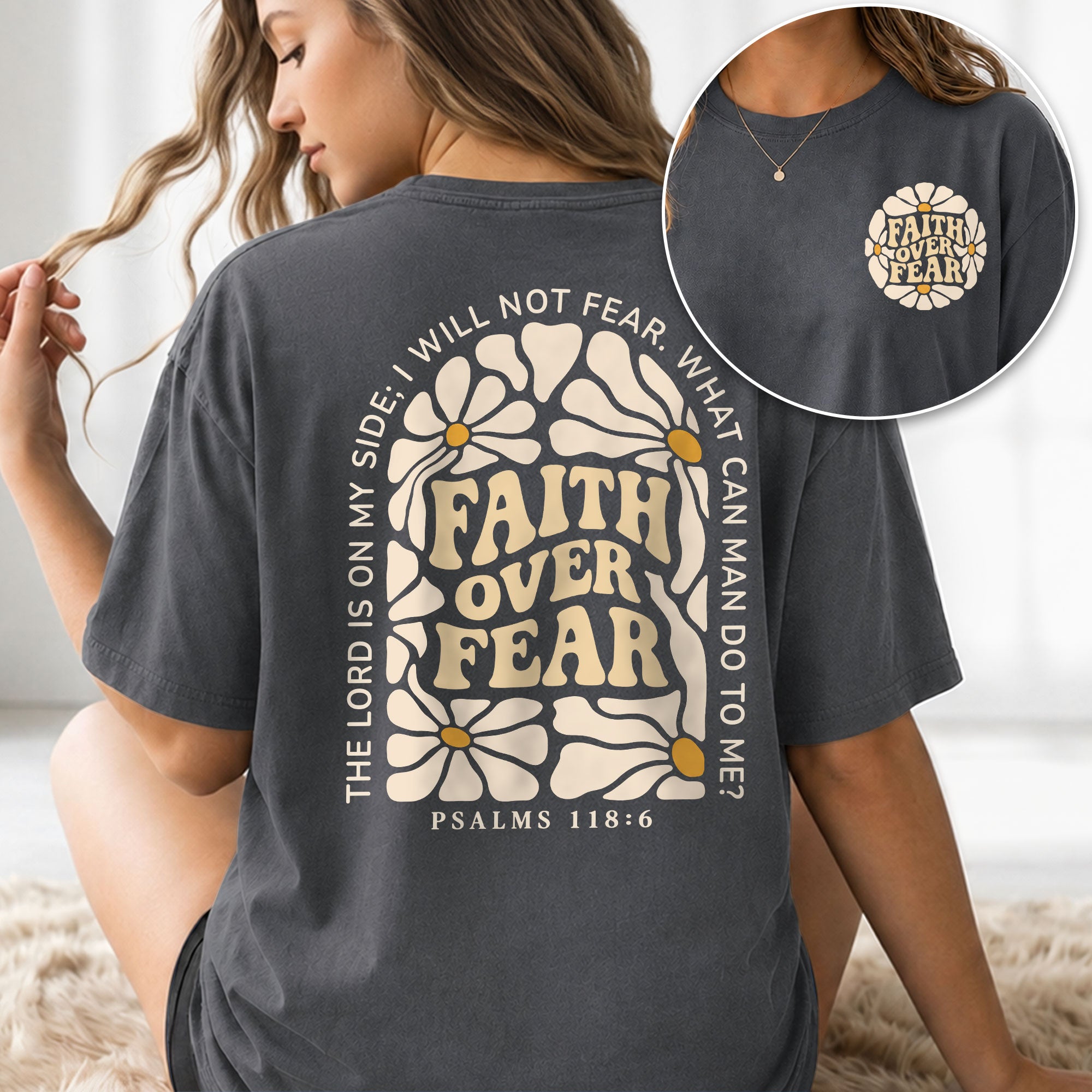 Faith Over Fear Christian Women Shirt Floral Bible Verse Graphic Religious Faith Tee