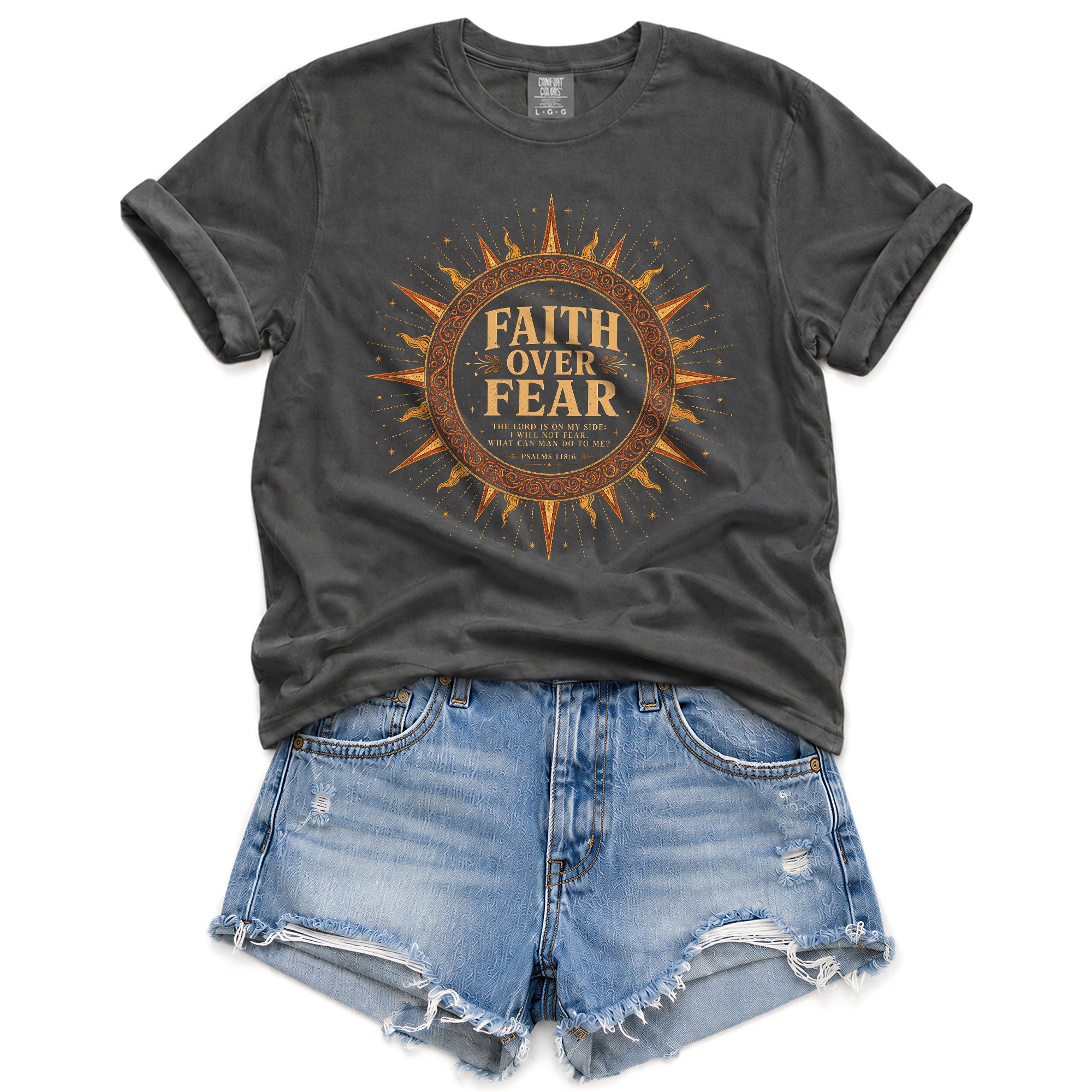 Faith Over Fear T Shirt Christian Women Sun Psalms 118 6 Religious Tee Apparel Top
