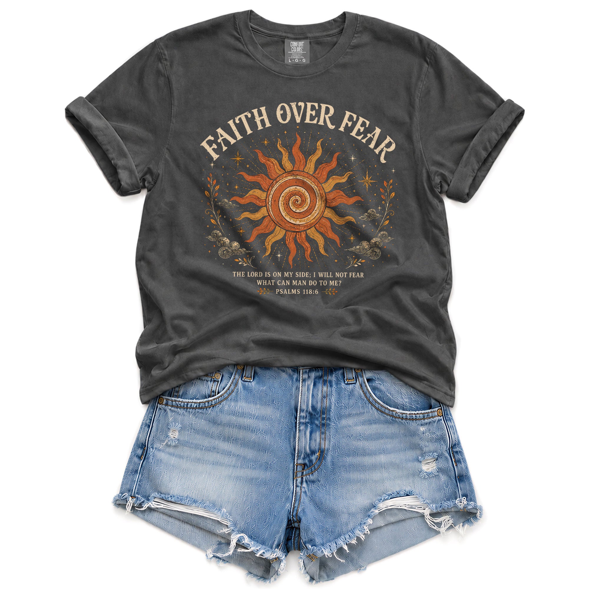 Faith Over Fear T Shirt Christian Women Sun Clouds Psalms 118 6 Religious Tee Top