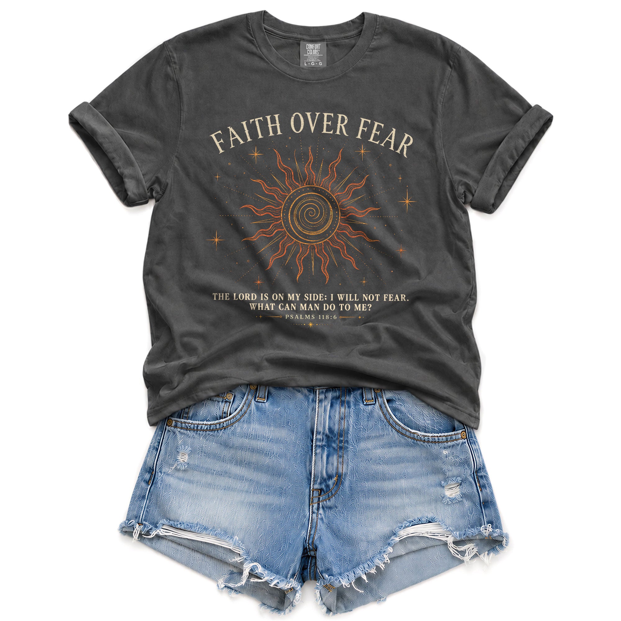 Faith Over Fear T Shirt Christian Women Radiant Sun Psalms 118 6 Religious Tee Top