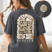 God Is Good All The Time Daisy Floral Psalms 136 1 Christian T Shirt Apparel Women - Rust Field Wear