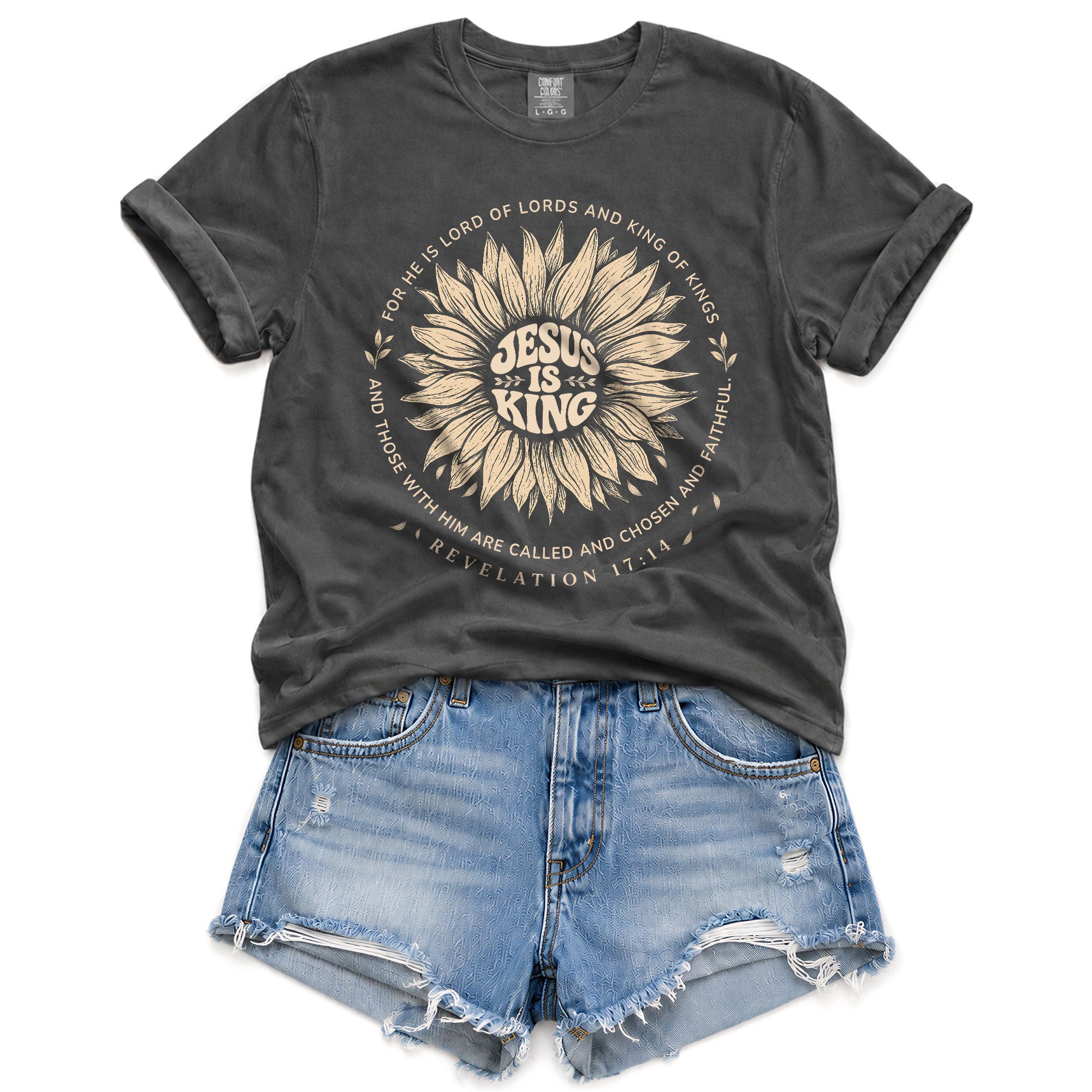 Jesus Is King Sunflower Floral Circle Revelation 17 14 Graphic Christian T Shirt Women