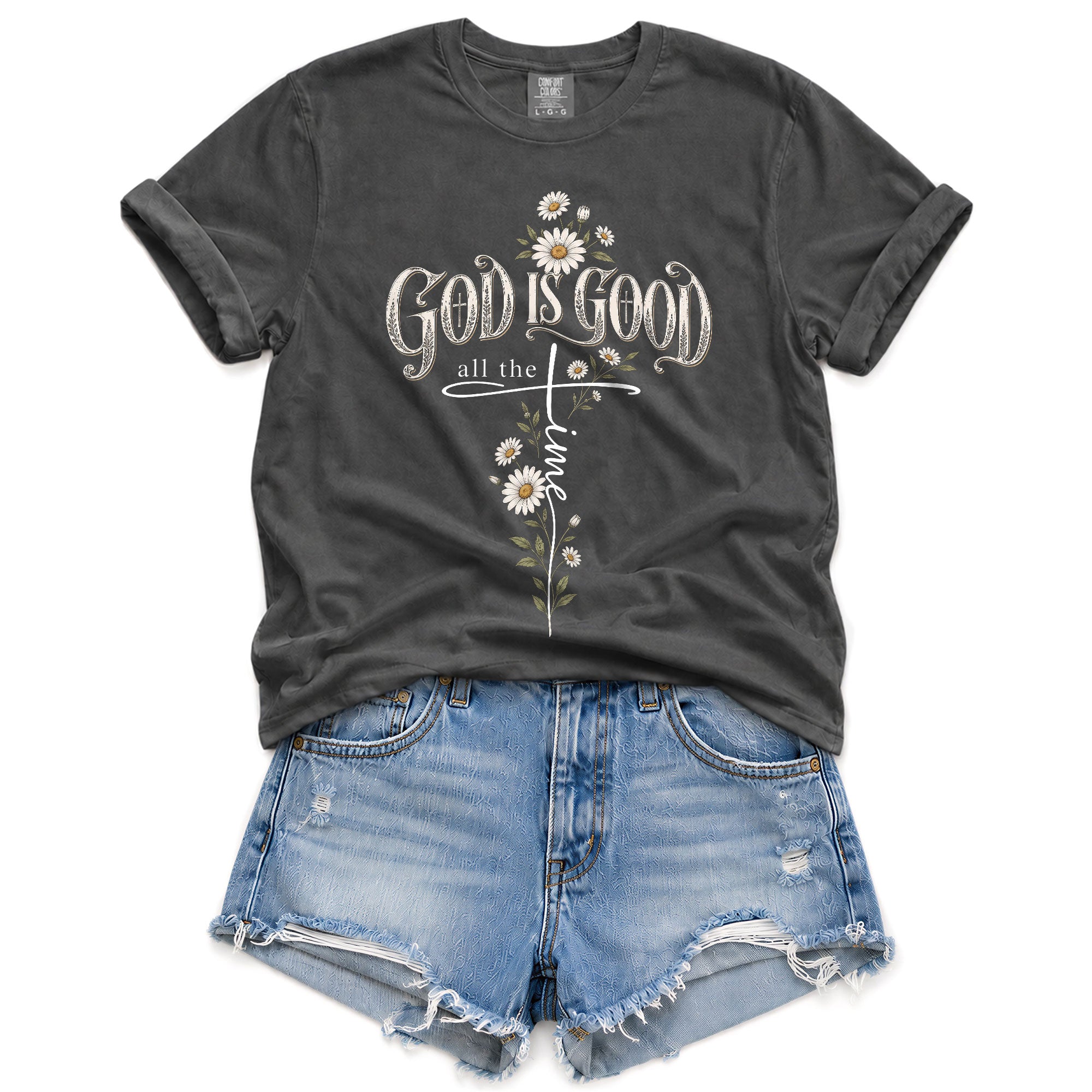 God Is Good Shirt Christian Floral Daisy Cross Bible Verse Women Faith Graphic T-Shirt