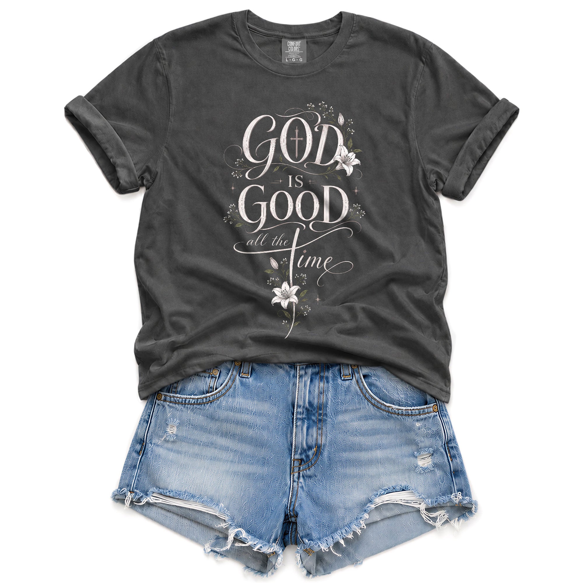 God Is Good Shirt Floral Lily Cross Christian Women Faith Quote Elegant Graphic Tee