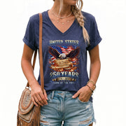 United States 250 Years Womens V Neck Shirt Retro We The People Firework Eagle Top