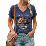 Patriotic Ship Womens V Neck Shirt Cool Military Flag Vintage 250 Years 1776 2026 Tee