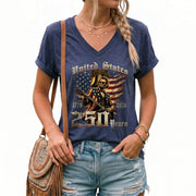 Lincoln Guitar V Neck Women T-Shirt Retro Aesthetic Patriotic 1776-2026 America 250 Years