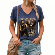 Vintage Lincoln V-Neck Shirt Patriotic Eagle 1776-2026 America 250 Years Women