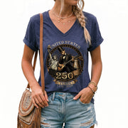 Lincoln Guitar V-Neck Shirt Soft Graphic Tee Patriotic 1776-2026 America 250 Years