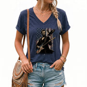 Abraham Lincoln Playing Guitar V-neck Shirt - Patriotic American Flag Graphic Tee