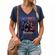 Patriotic Abraham Lincoln Rock Guitar V-neck Shirt - 1776-2026 Historical Graphic Tee