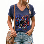Patriotic Abraham Lincoln Rock Guitar V-neck Shirt - 1776-2026 Historical Graphic Tee