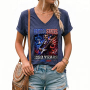 Vintage Abraham Lincoln Rocker V-neck Shirt - Patriotic USA 1776-2026 Graphic Apparel