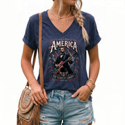 Patriotic Abraham Lincoln Guitarist V-neck Shirt - 250 Years of Liberty Graphic Apparel