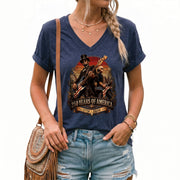 250 Years of America Rocking Icons V-neck Shirt - Vintage Patriotic Music Graphic Tee
