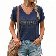 Patriotic V-Neck T-Shirt Women 1776-2026 250 Years We The People Historical Graphic