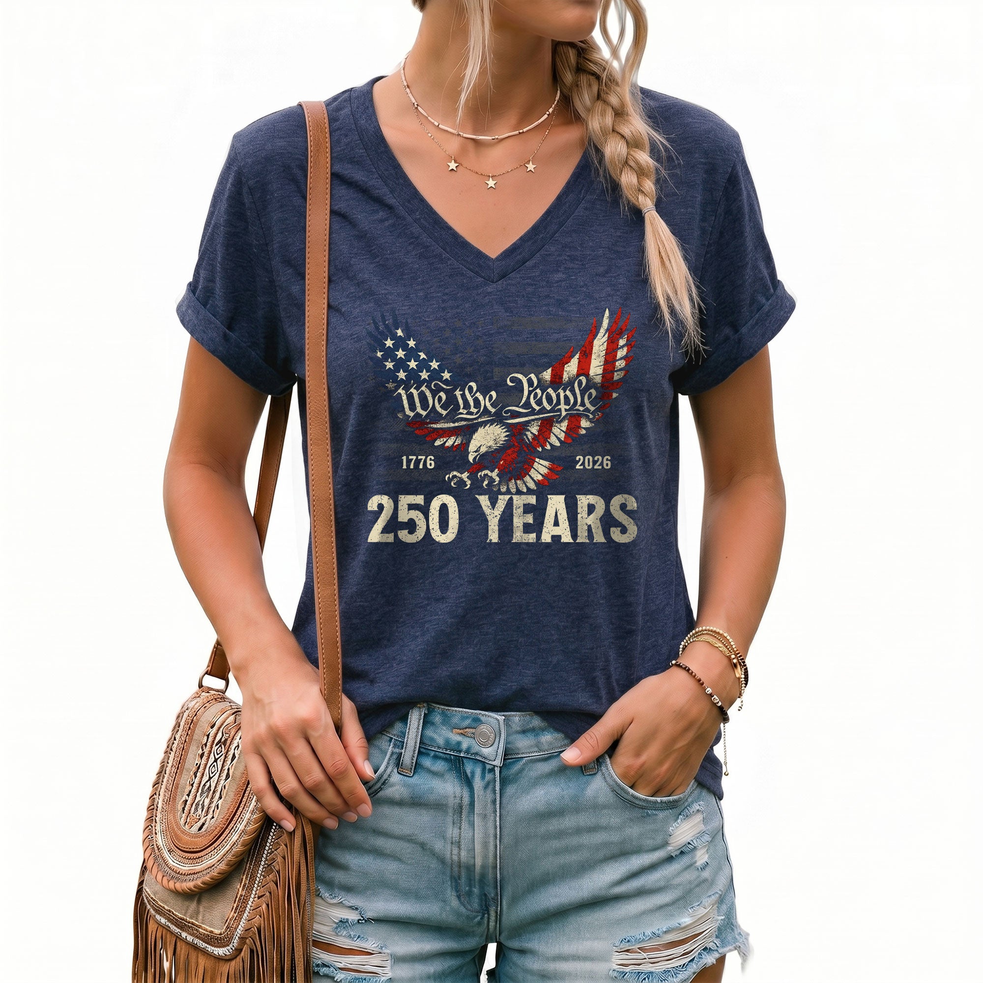 Vintage Style V-Neck Tee Women's 250th Anniversary Eagle We The People US Apparel
