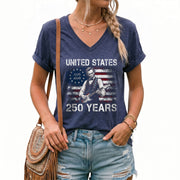 Rock Lincoln 1776-2026 Patriotic V-Neck T-Shirt - Women's Graphic Summer Casual Tee