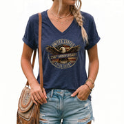 Women's V-Neck Patriotic Graphic Tee United States Eagle 1776-2026 Historical Shirt - Rust Field Wear