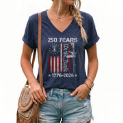 V-Neck T-Shirt Women Patriotic We The People 1776-2026 Liberty Bell Graphic Tee