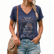 Lincoln Guitar V Neck T-Shirt Patriotic 1776-2026 Freedom Anniversary Tee