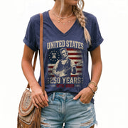 Liberty Bell Lincoln V-Neck Shirt Vintage 1776-2026 250 Years Patriotic Women Tee