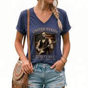 Lincoln Guitar V Neck T-Shirt Patriotic 1776-2026 250 Years Freedom Women Tee