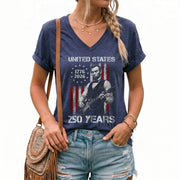 Patriotic Lincoln Flag V-Neck Shirt Vintage 1776-2026 250 Years Freedom Womens Tee