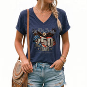 We The People V Neck T-Shirt Patriotic Eagle 1776-2026 America 250 Years Navy Tee