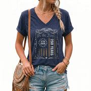 Patriotic 1776-2026 V-Neck Shirt Vintage We The People America 250 Years Womens Tee