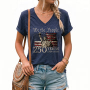 250 Years We The People V-Neck T-Shirt Patriotic Statue of Liberty USA 1776-2026