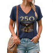 250 Years Eagle V-Neck T-Shirt Patriotic USA Flag 1776-2026 American Freedom Tee