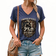 America 250 Years V-Neck T-Shirt Abraham Lincoln Patriotic USA 1776-2026 Tee
