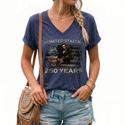 America 250 Years V-Neck T-Shirt Lincoln Guitar Patriotic USA 1776-2026 Tee