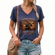 Patriotic Lincoln Liberty Bell V-Neck Shirt Vintage 1776-2026 America 250 Years