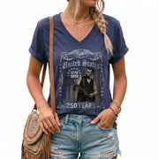 Patriotic Eagle Lincoln V-Neck Shirt Vintage 1776-2026 America 250 Years Women