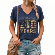 Women's Patriotic Heritage V-Neck Shirt We The People 250 Years Freedom Tee - Rust Field Wear