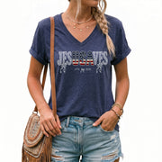 Jesus Saves Patriotic V-Neck Tee - 1776-2026 American Faith & Freedom Graphic Cotton Shirt