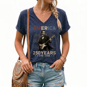 Lincoln Rocker 1776-2026 Patriotic V-Neck Tee - Women's Graphic Summer Shirt Top