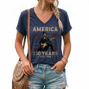 Graphic Lincoln 1776-2026 Patriotic V-Neck Tee - Women's Summer Casual Apparel