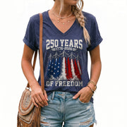 Women V Neck 250 Years of Freedom Shirt 1776 2026 Fighter Jet Patriotic Graphic Tee