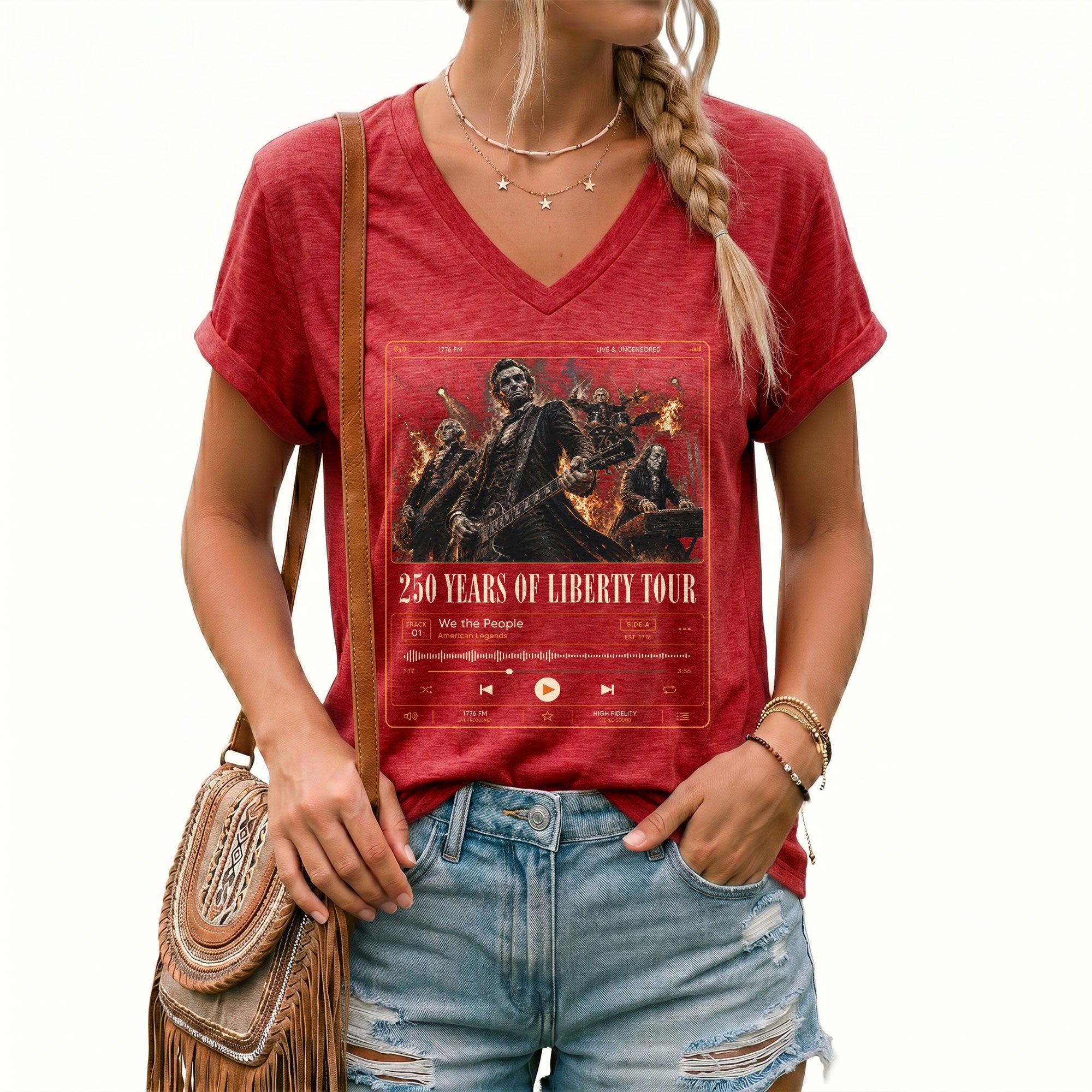 Historic Liberty Tour Rock Band V-neck Shirt - Patriotic American Graphic Apparel Tee