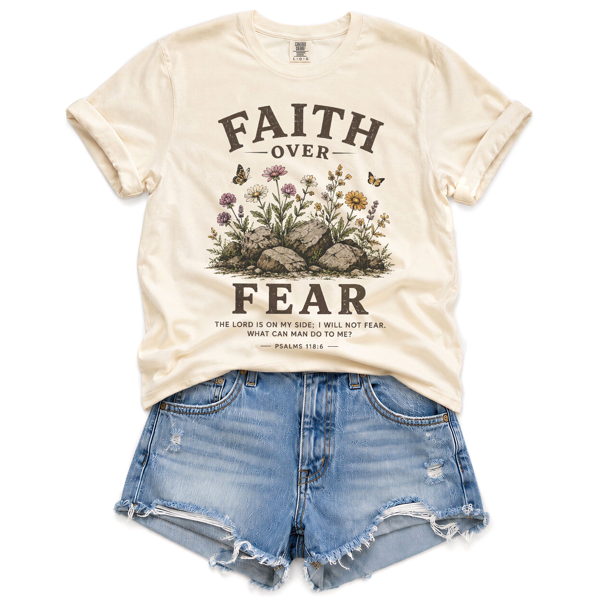 Faith Over Fear Christian Shirt Floral Wildflower Women T-Shirt Psalms 118:6 Tee - Rust Field Wear