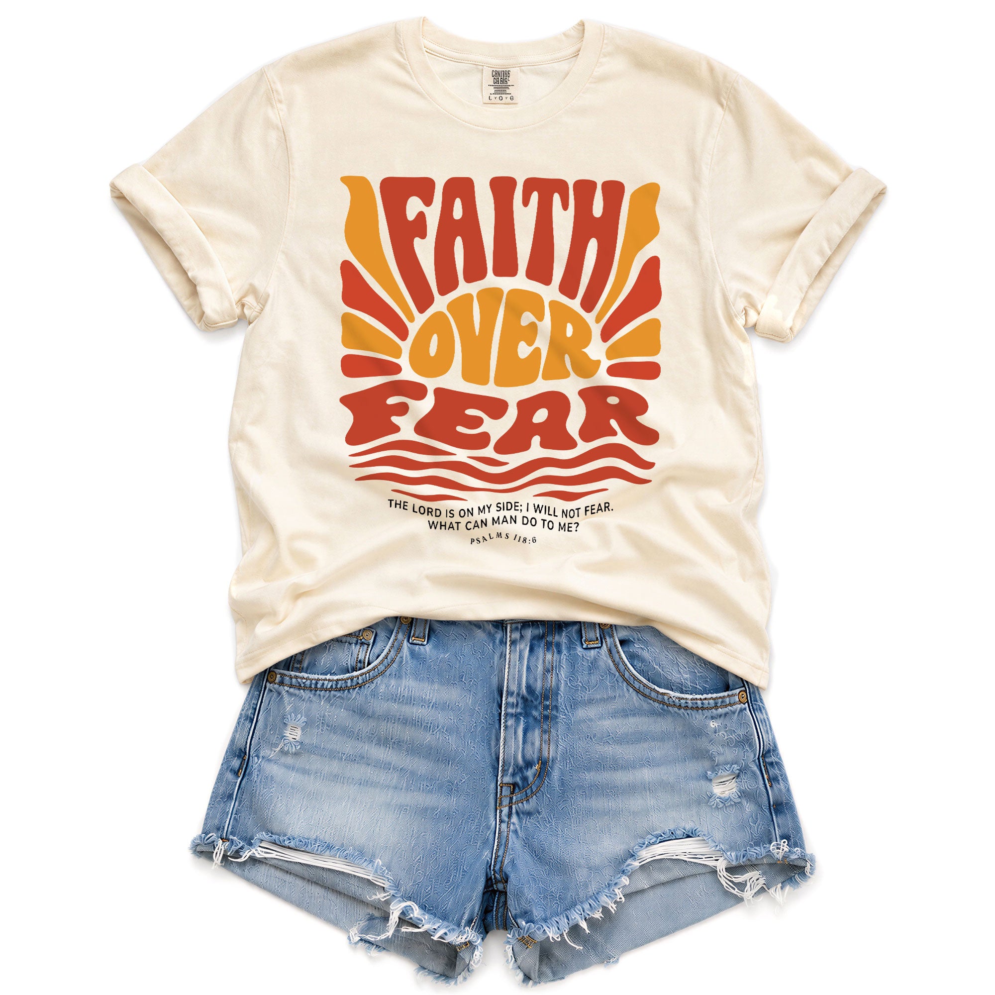 Faith Over Fear Christian Women Shirt Retro Wavy Font Graphic T-Shirt Psalms 118:6 - Rust Field Wear