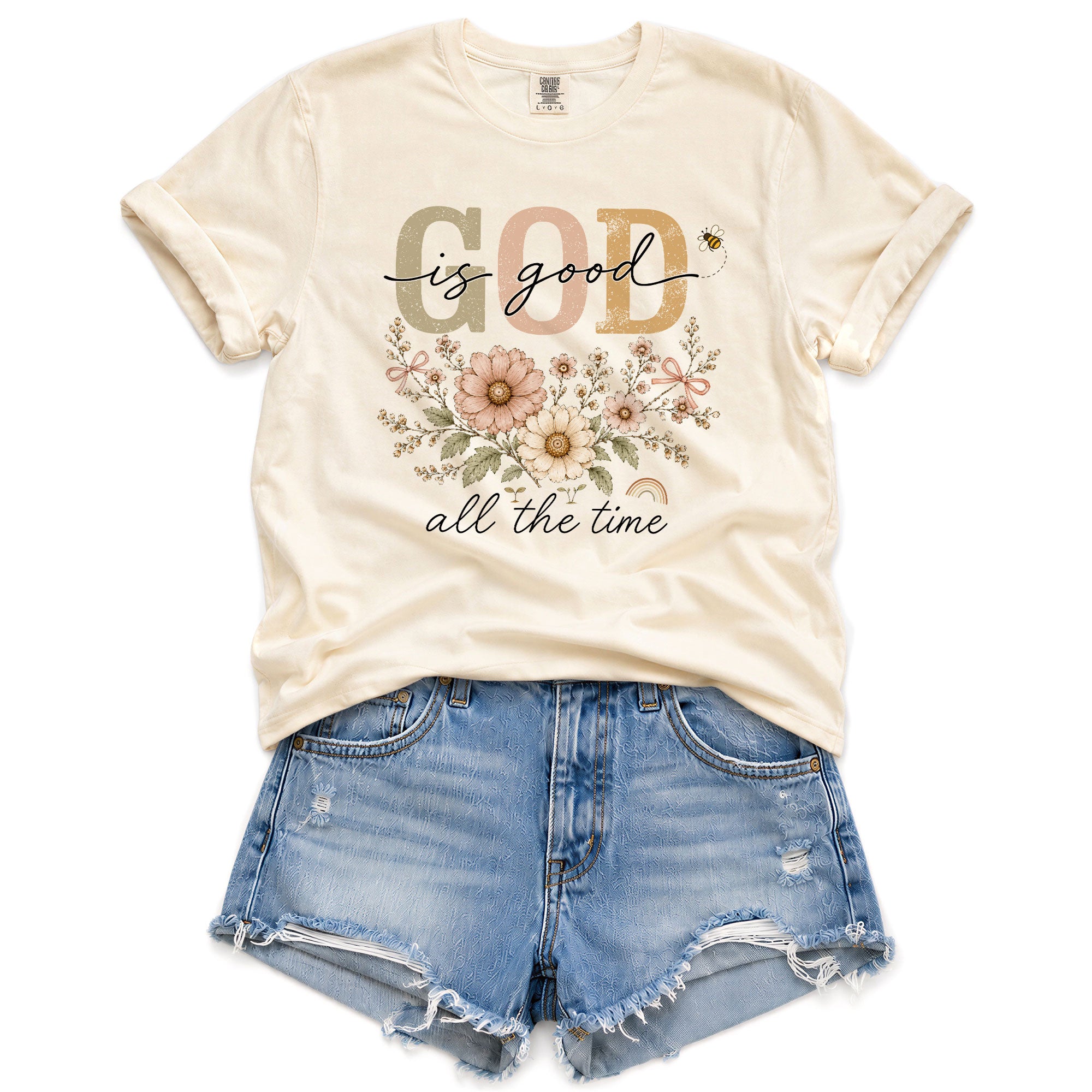 God Is Good All The Time T Shirt Christian Women Floral Bee Religious Tee Apparel