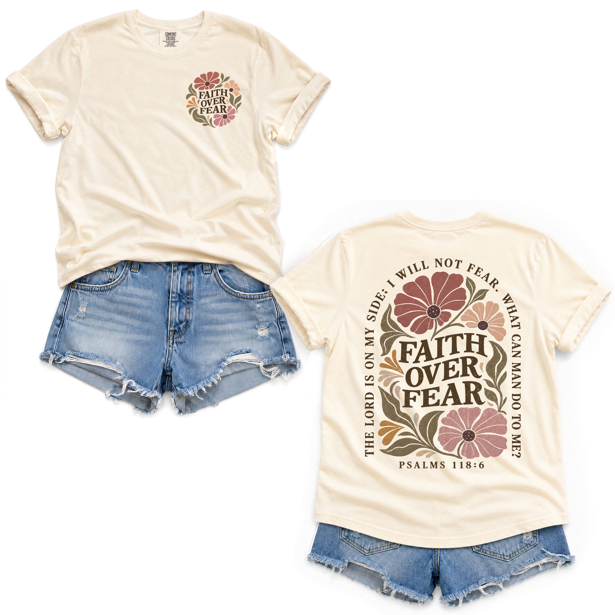 Faith Over Fear Floral Christian Women Shirt Scripture Inspired Faith Graphic Tee