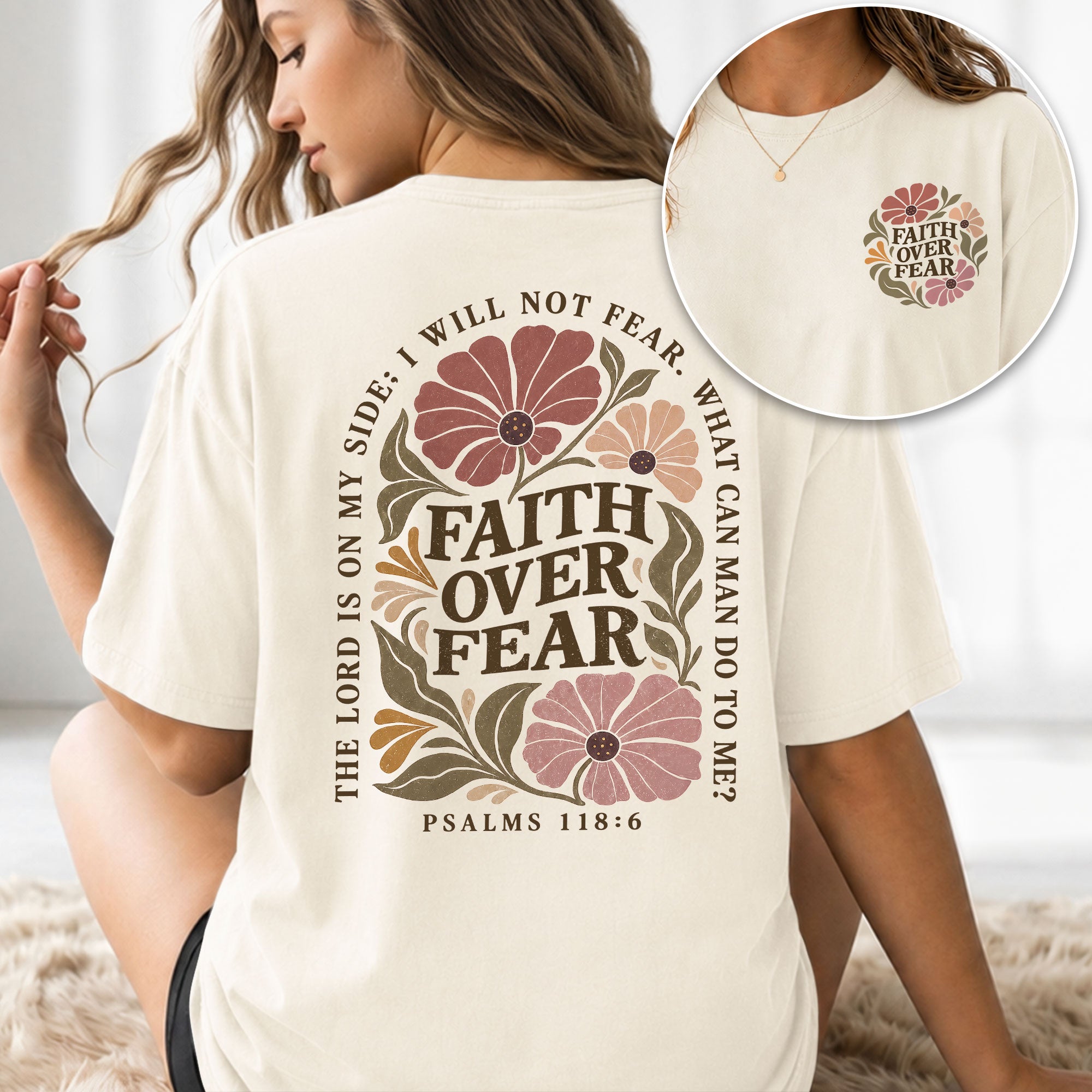 Faith Over Fear Floral Christian Women Shirt Scripture Inspired Faith Graphic Tee - Rust Field Wear