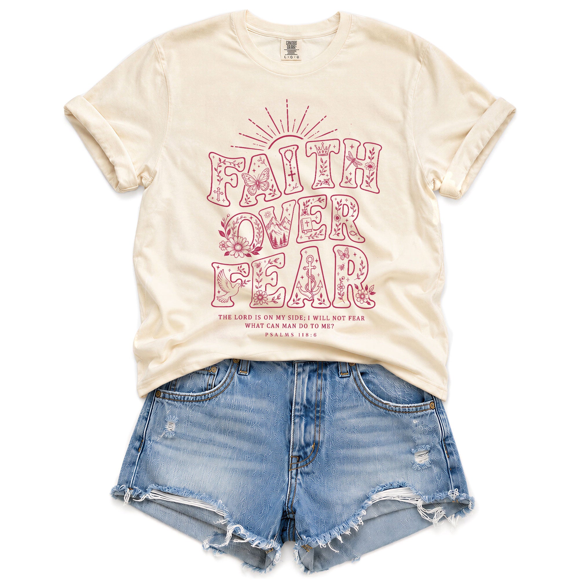 Faith Over Fear Christian Shirt Womens Bible Verse T-Shirt Psalms 118 6 Jesus Tee
